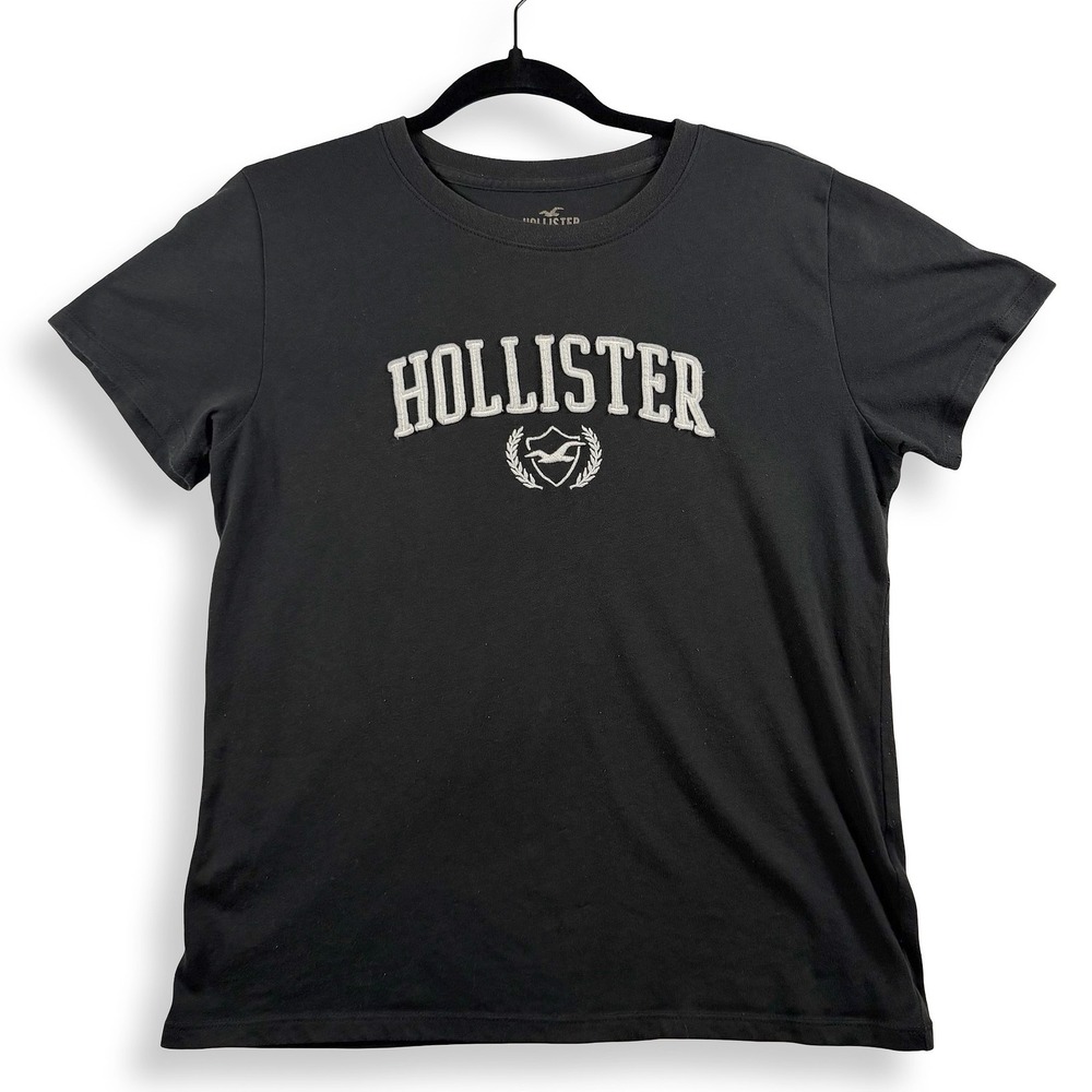Hollister California Womens Graphic T-Shirt Black Embroidered Logo Size M